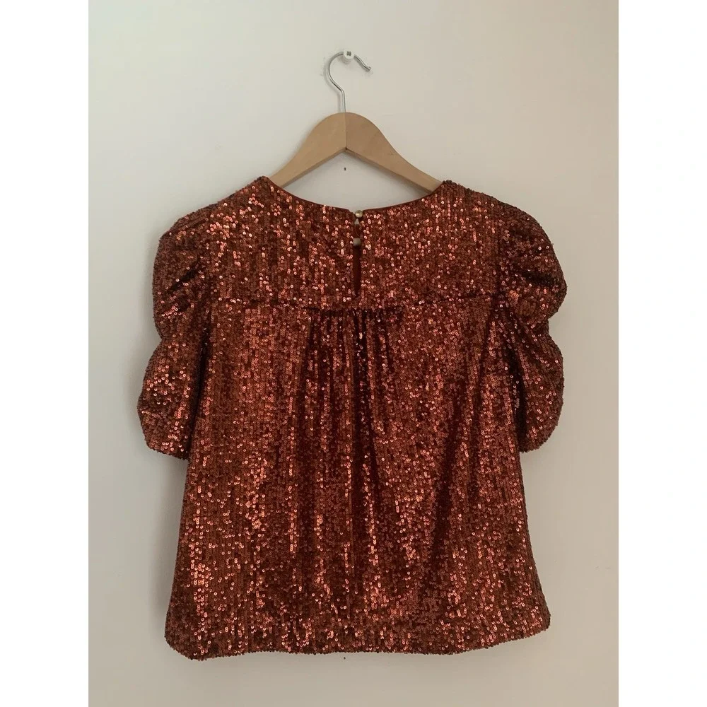 Anthropologie Marie Sequined Top Sz 2 Copper $120 Christmas Sparkle Rust NYE - Picture 8 of 13